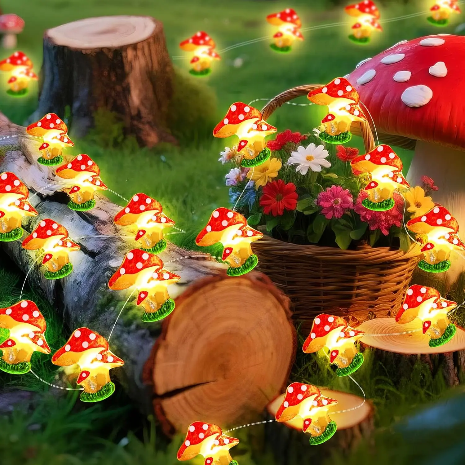 50LED Mushroom Fairy Lights - 16ft Super Bright  Cute Mushroom String Lights  Operated Decor for Indoor/Outdoor Party Wedding  Bedroom Yard Windows Doors Cottagecore Decor