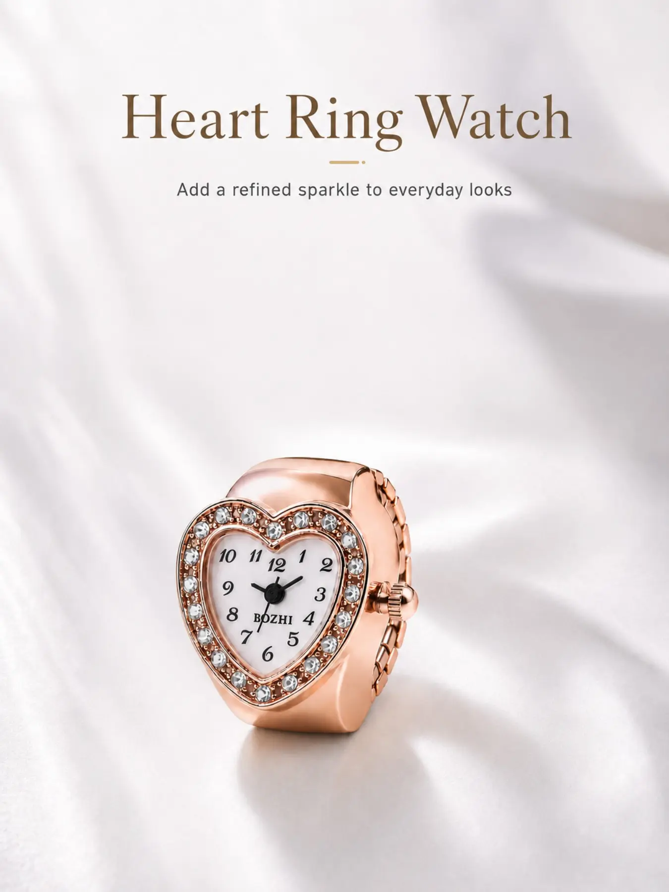 New Mini Heart Shape Creative Ring Watch, Fashion Quartz Watch, Unique Fashionable Trendy Unisex Finger Clock, Perfect Birthday Gift for Teens and Girls