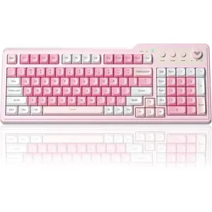 Aula F3099  Keyboard with Media Knob, Tri-Mode BT5.0/2.4GHz/USB-C Cute Creamy Keyboard with Number Pad, RGB Backlit Gaming Keyboard, Quiet Typing   Keyboards for Office Laptop/PC
