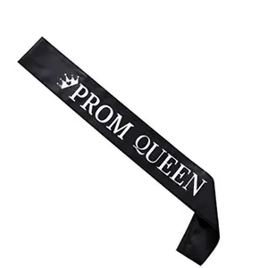 PESENAR Black Satin PROM QUEEN Sash with Silver Lettering for Prom Night Party Favors and Pageant Photo Props