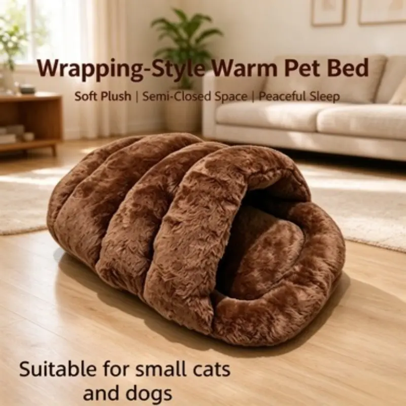 Plush Round Pet Bed for Cats and Dogs, Soft Faux Rabbit Fur Style Donut Bed with Raised Edges, Comfortable Warm Sleep Nest for Small Pets