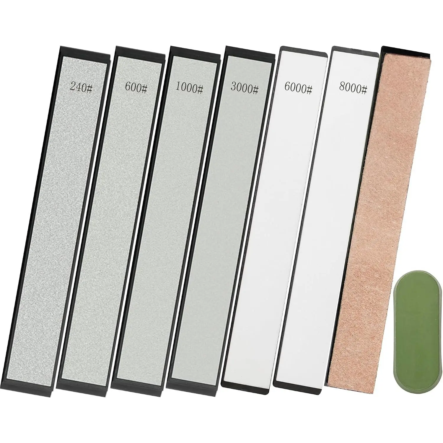 Sharpening Stones Kit, 6 count Complete Sharpening Whetstone Set | 4  Stone (200#-3000#) 2 Water Stone (6000# 8000#), 1 Leather Strop, 1 Polishing Paste for Fixed-Angle  Sharpener