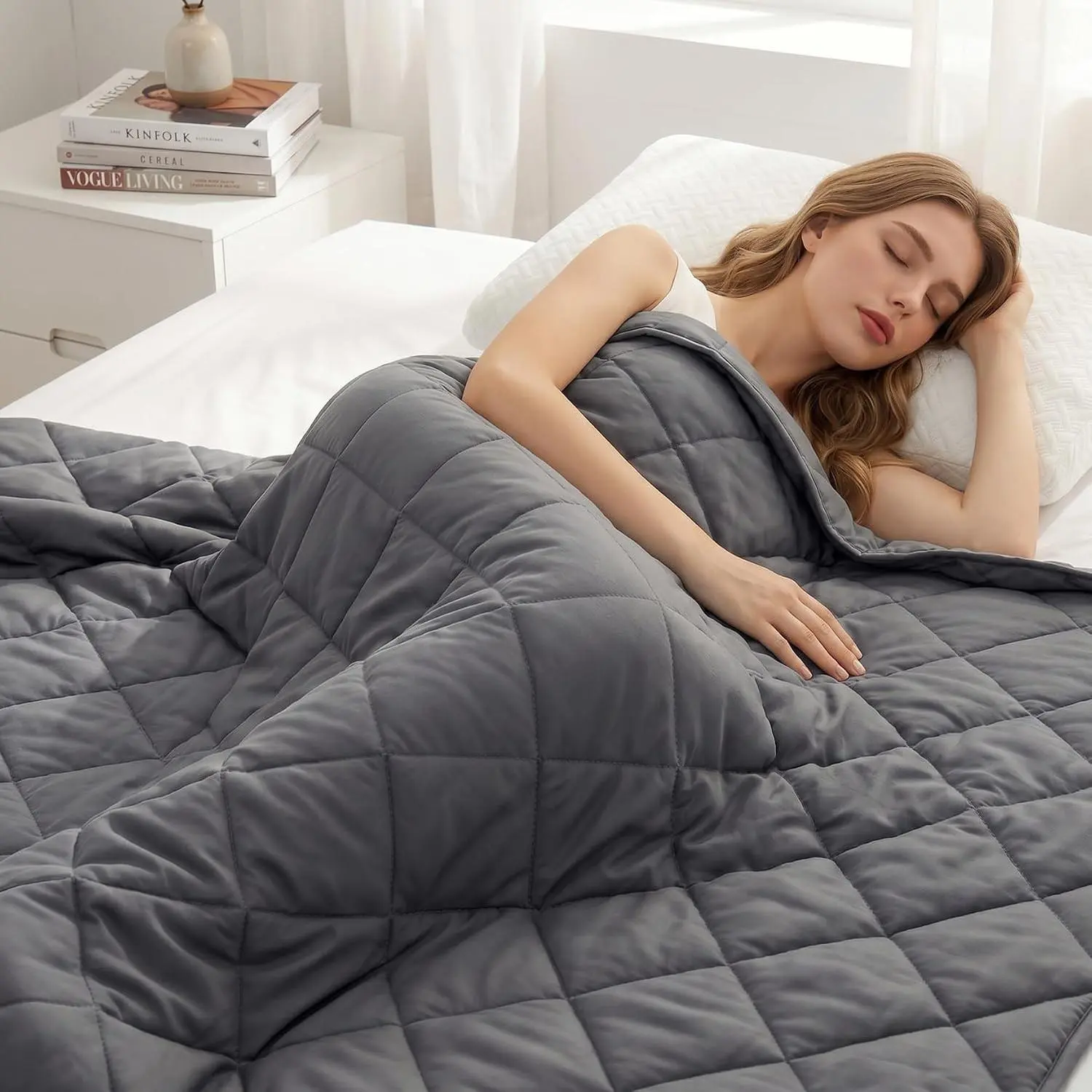 Queen Size Weighted Blanket for Adults (20 lbs 60" x 80") | Cooling Heavy Blanket for Sleep, Soft Thick Breathable Cotton with Natural Glass Beads, Washable, All-Season