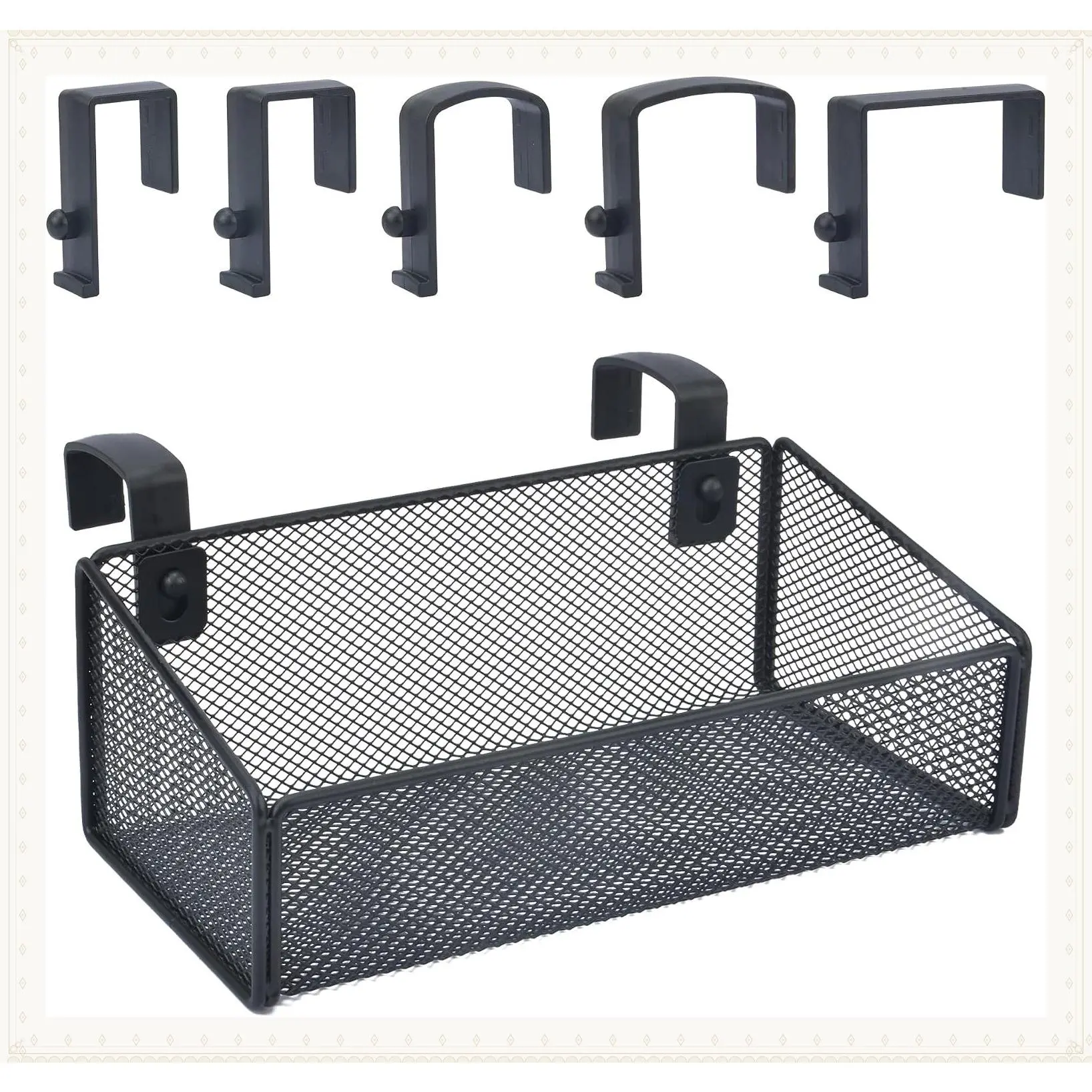 Metal Mesh Hanging Floating Shelves Cubicle Storage Organizer with 5 Plastic Hangers, BlackGift