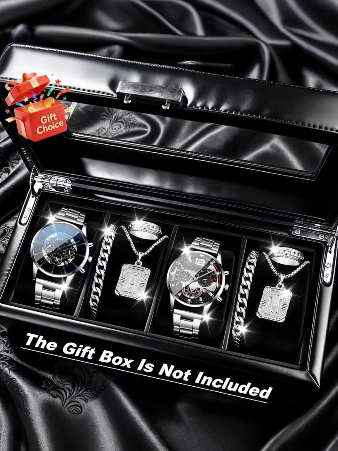 8pcs Men's Quartz Watch Set, Stylish Round Face, Zinc Alloy Case, Analog Display, Perfect Gift for All Occasions