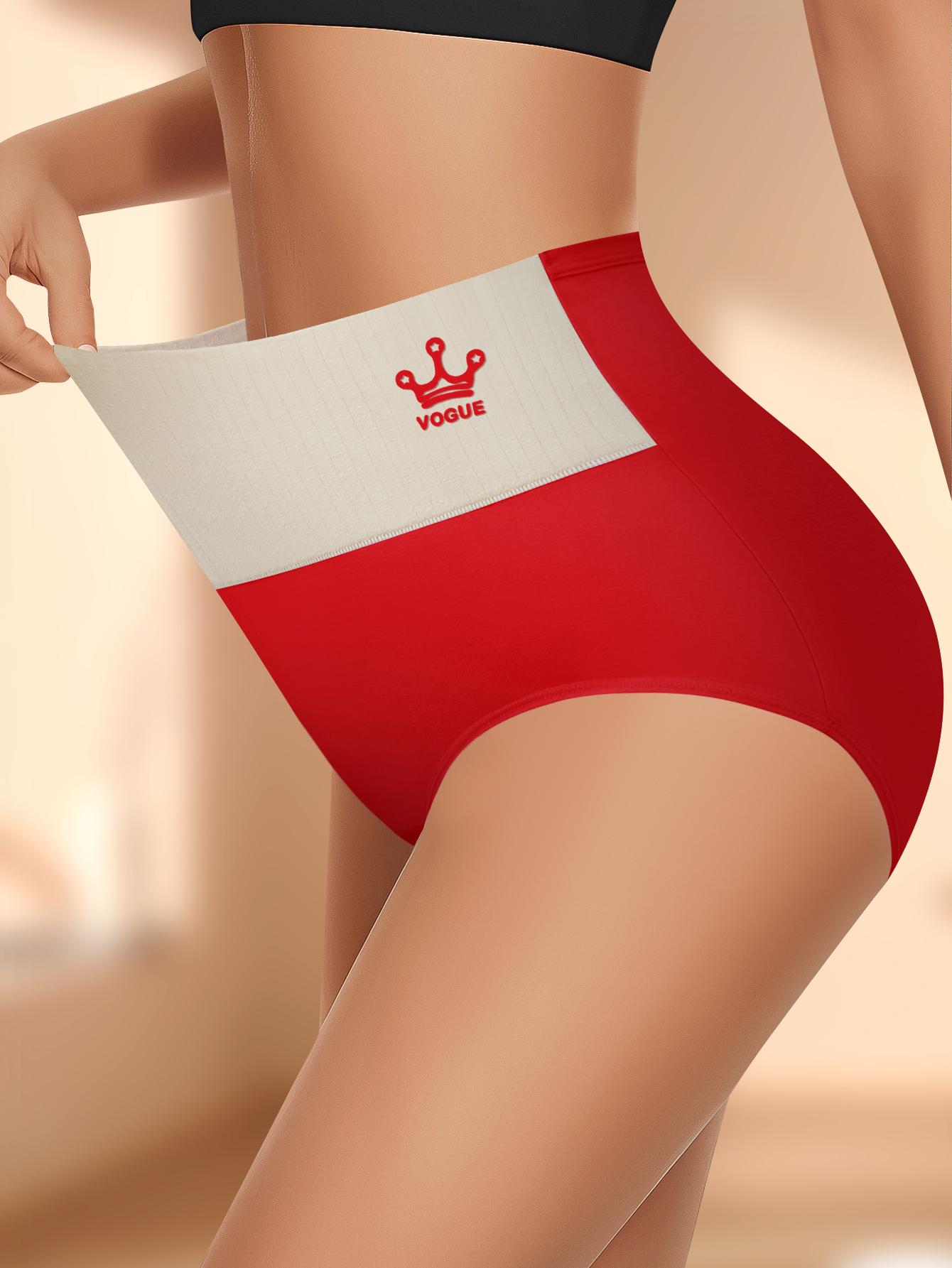 QUASTI 7-Piece High Waisted Cotton Women's Underwear, Featuring Color Blocking Design, Daily Comfortable Skin Friendly Underwear, High Elasticity Anti Rolling And Hip Lifting Women's Underwear, Cute, Elegant & Fashionable Underwear, Minimalism, S-XXL