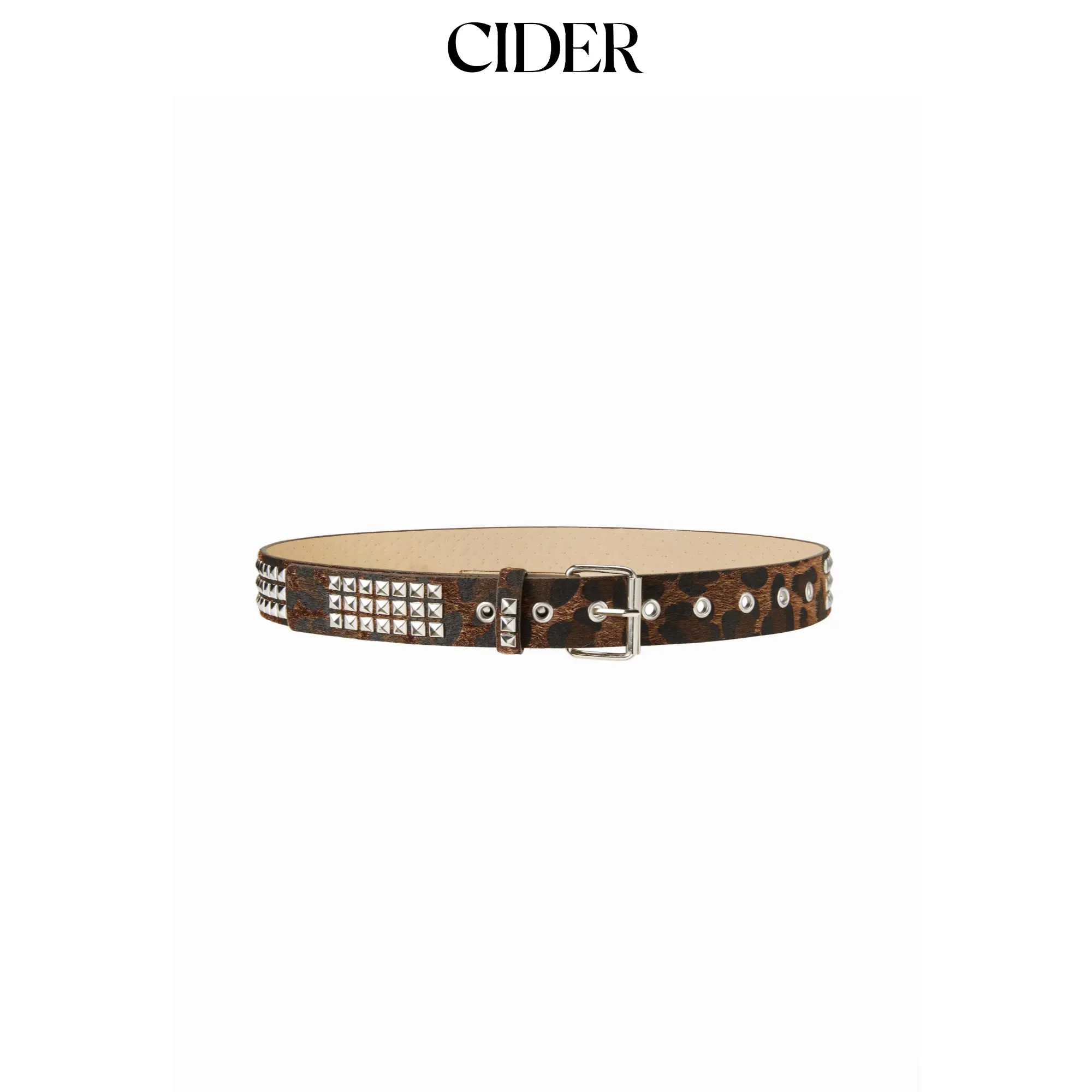 Cider LEOPARD PRINT STUDDED BUCKLE BELT