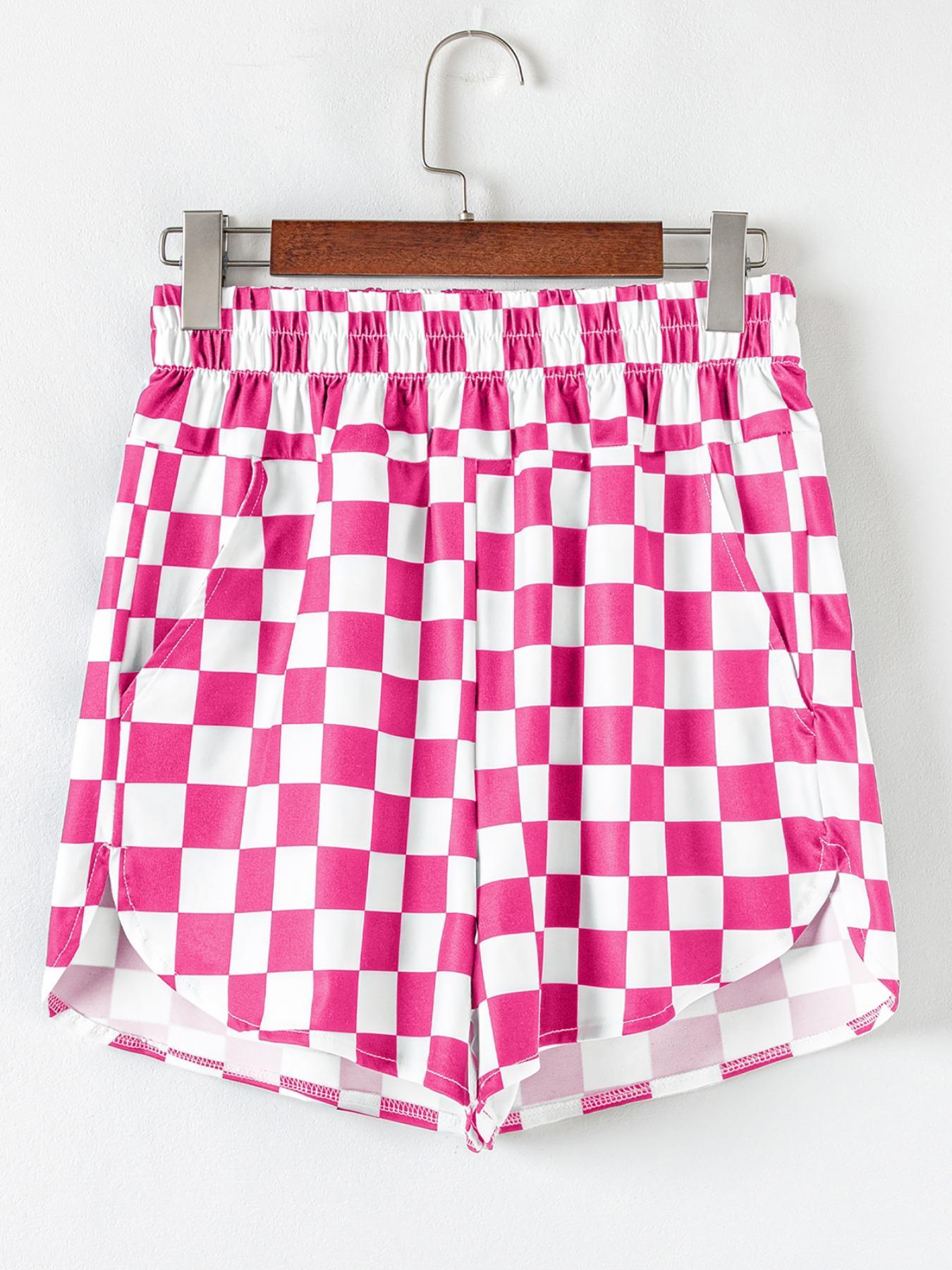 Women's Plaid Print High Waist Shorts, Checker Shorts, Casual Comfy Breathable Shorts for Daily Wear, Ladies Bottoms for Spring & Fall