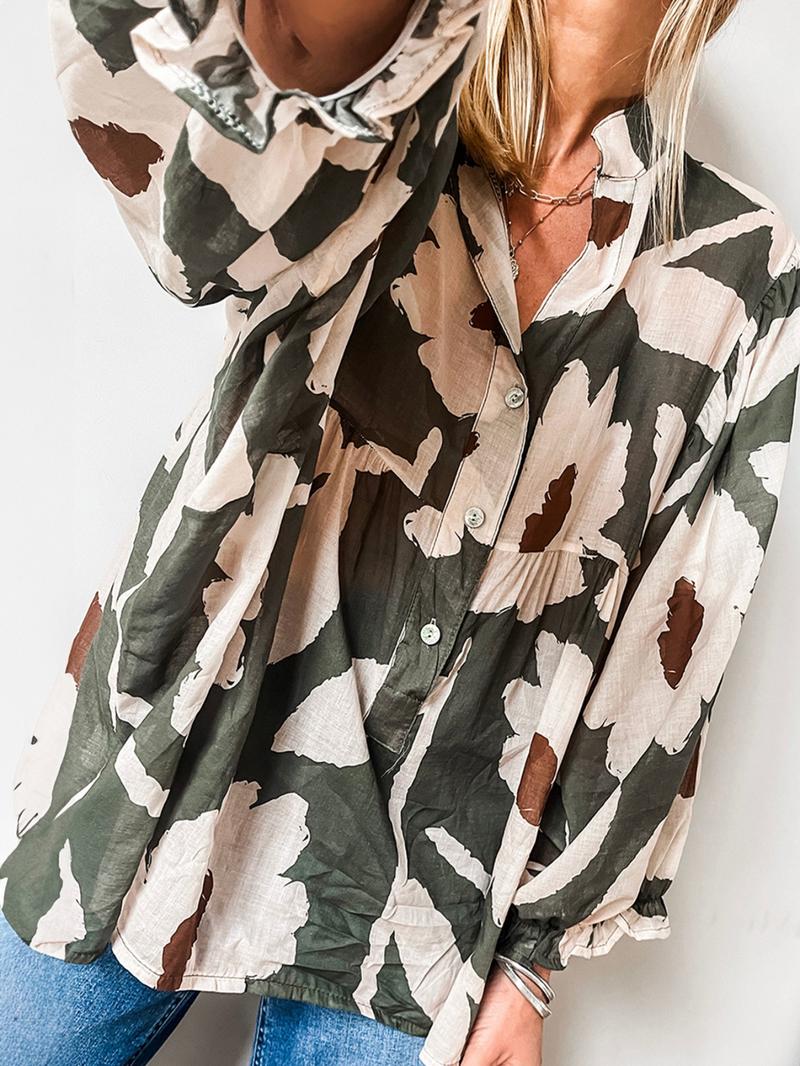 Women's Floral Print Long Sleeve Blouse, Casual Button Top for Daily Wear, Ladies Clothes for All Seasons