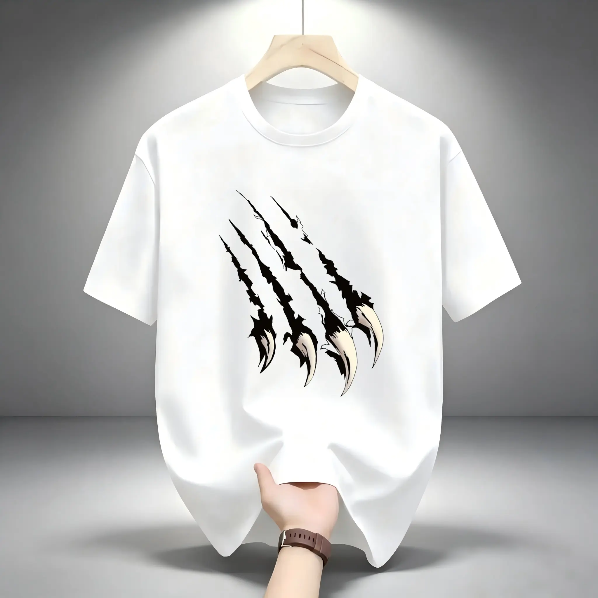 Beast Claw Scratch Mark Animal Graphic Tee, 100% Cotton Short Sleeve Men's T-Shirt, Monster Sharp Claw Print, White Cool Streetwear Top, Wild Creature Casual Shirt & Gift,women's graphic tees