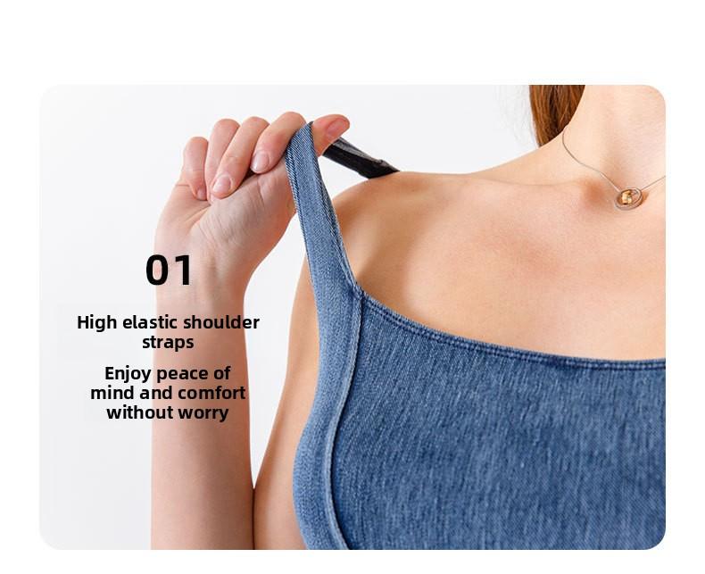 Denim sports vest women's U-shaped elastic and thin back