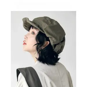 Retro Slouchy Cotton Newsboy Cap,Suitable For Daily Outdoor Wear In Spring Season,Adjustable Casual Beret Style Hat,Features Breathable Fabric Loose Oversized Design To Fit Various Head Circumferences