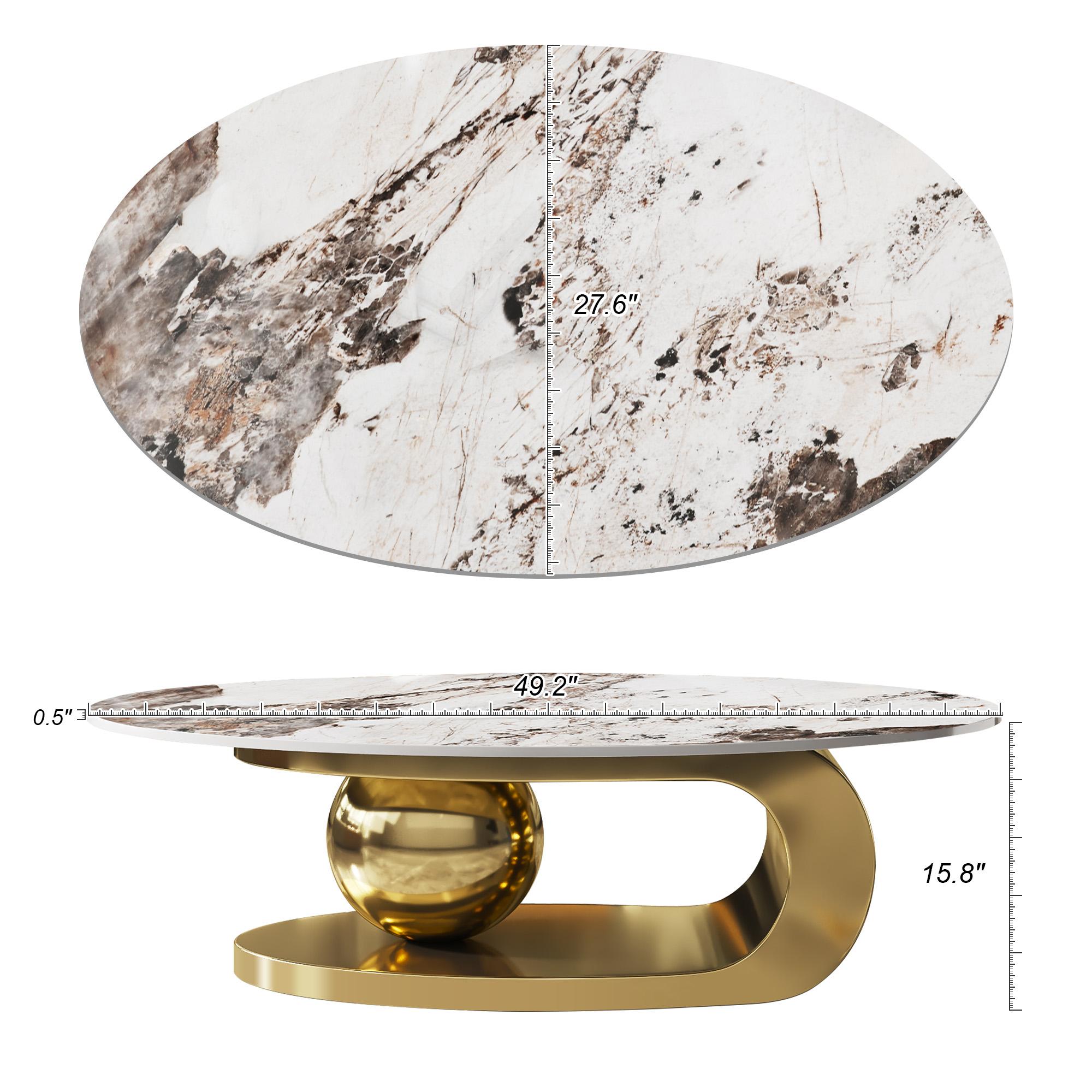 [Bellemave]49.2 Inches Oval Faux Marble Coffee Table for Living Room with Stainless Steel Base