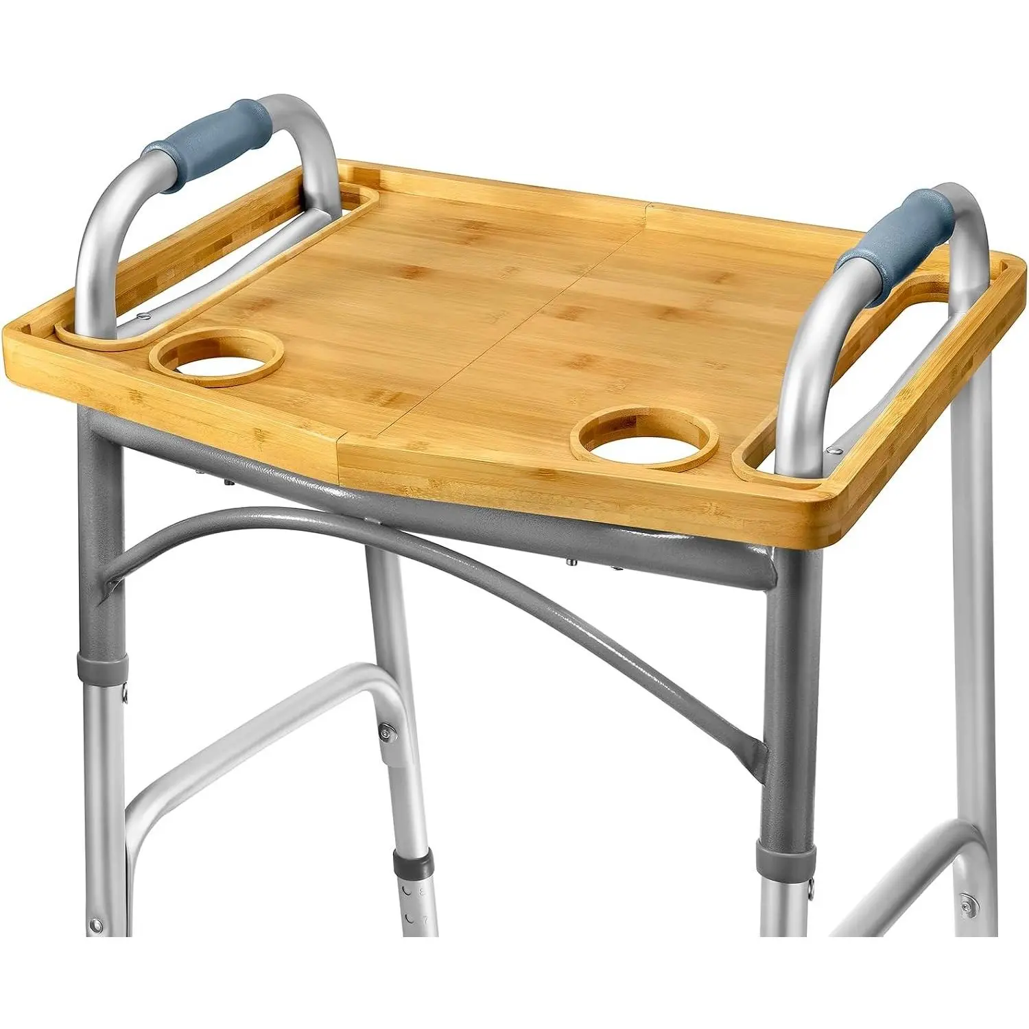 Walker Tray Table with Cup Holder Mobility Table Tray for Folding Walkers Foldable, Portable Multipurpose Bamboo Tray for Eating, Crafts, Laptops Medical Equipment Accessories - 21x16"