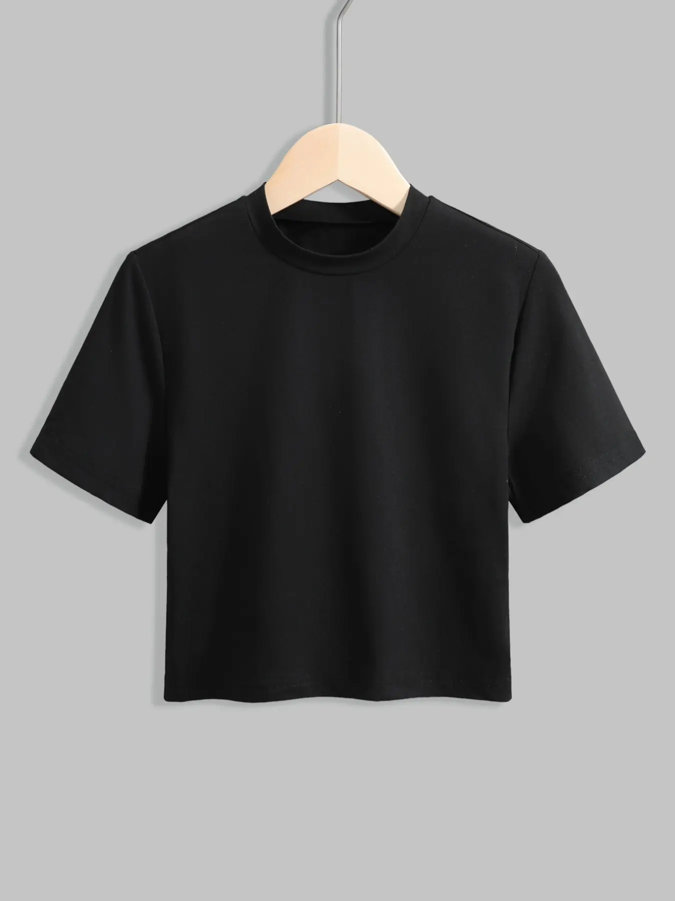 Women Crew Neck Short Sleeve Crop T-Shirt, Solid Soft Basic Slim Cropped Top, Casual Daily Wear, Street Style, Party