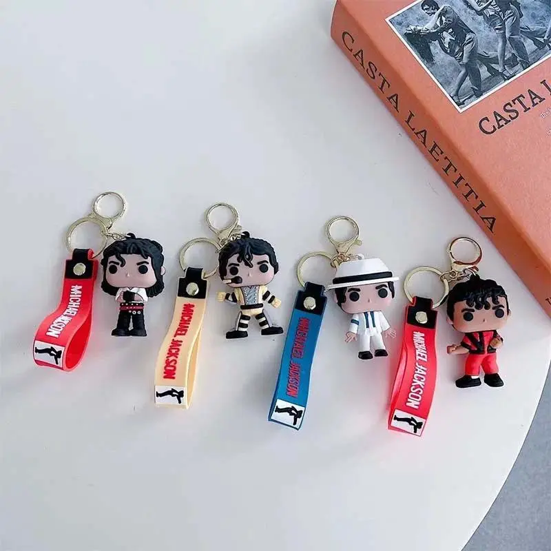 Creative 4 Styles Michael Jackson Keychain Music Idol Doll Machine Key Chain Bag Accessory Chain Pendant