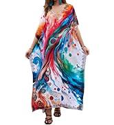Kaftan Dresses for Women Plus Size Bathing Suit Cover up Vneck Batwing Dress Loose fit Moroccan Caftan mumu Dresses