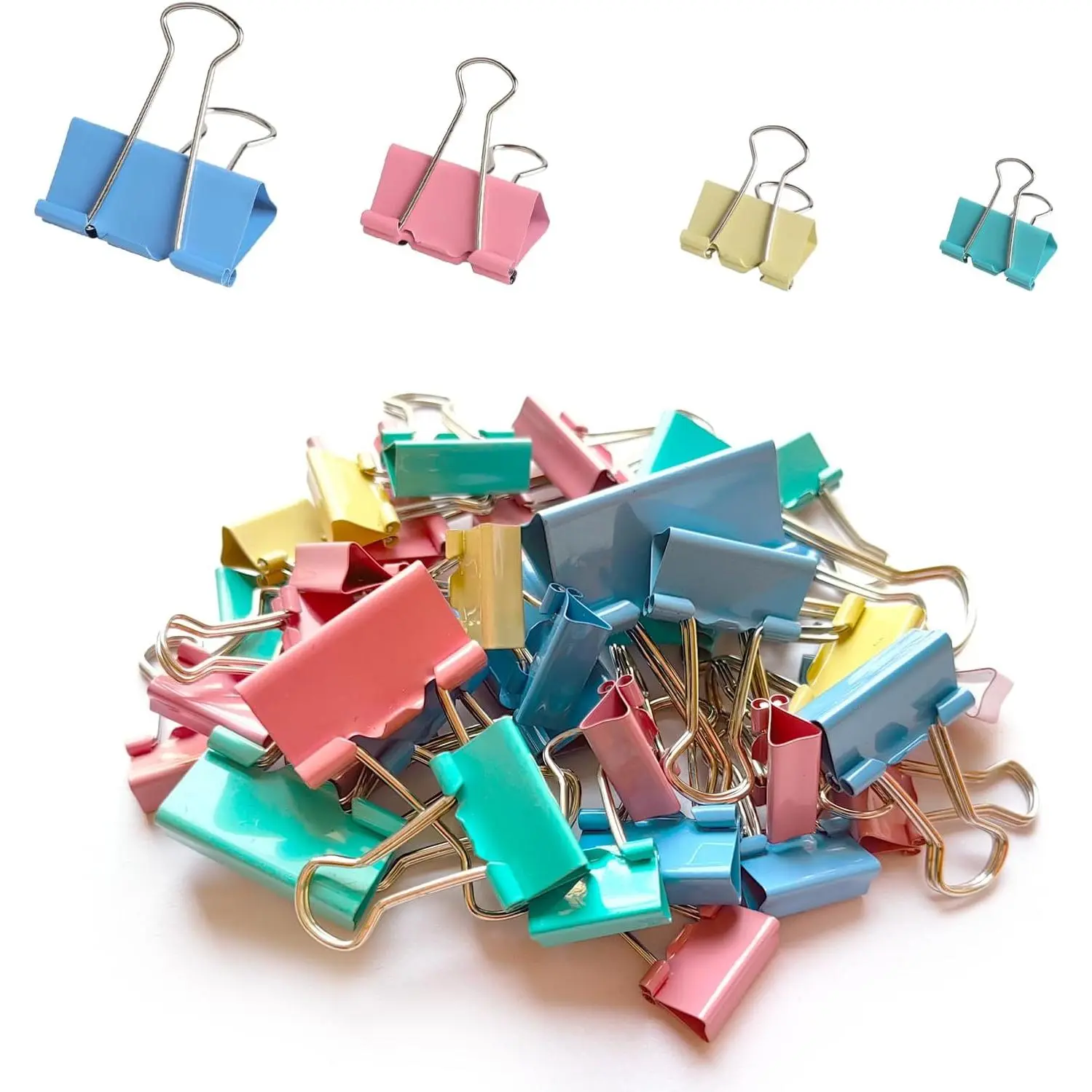 40 count Colorful Binder Clips, Sizes Metal Paper Clips