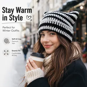 Handmade Crochet Cat Ear Beanie Soft Yarn 11 Colors Available Stretch Fit Warm Cozy Cute Ears One Size Fits Most 56-58cm Head Circumference Lightweight 80g Winter Daily Wear Special Occasion Perfect Gift Women Girls Fashion Accessory