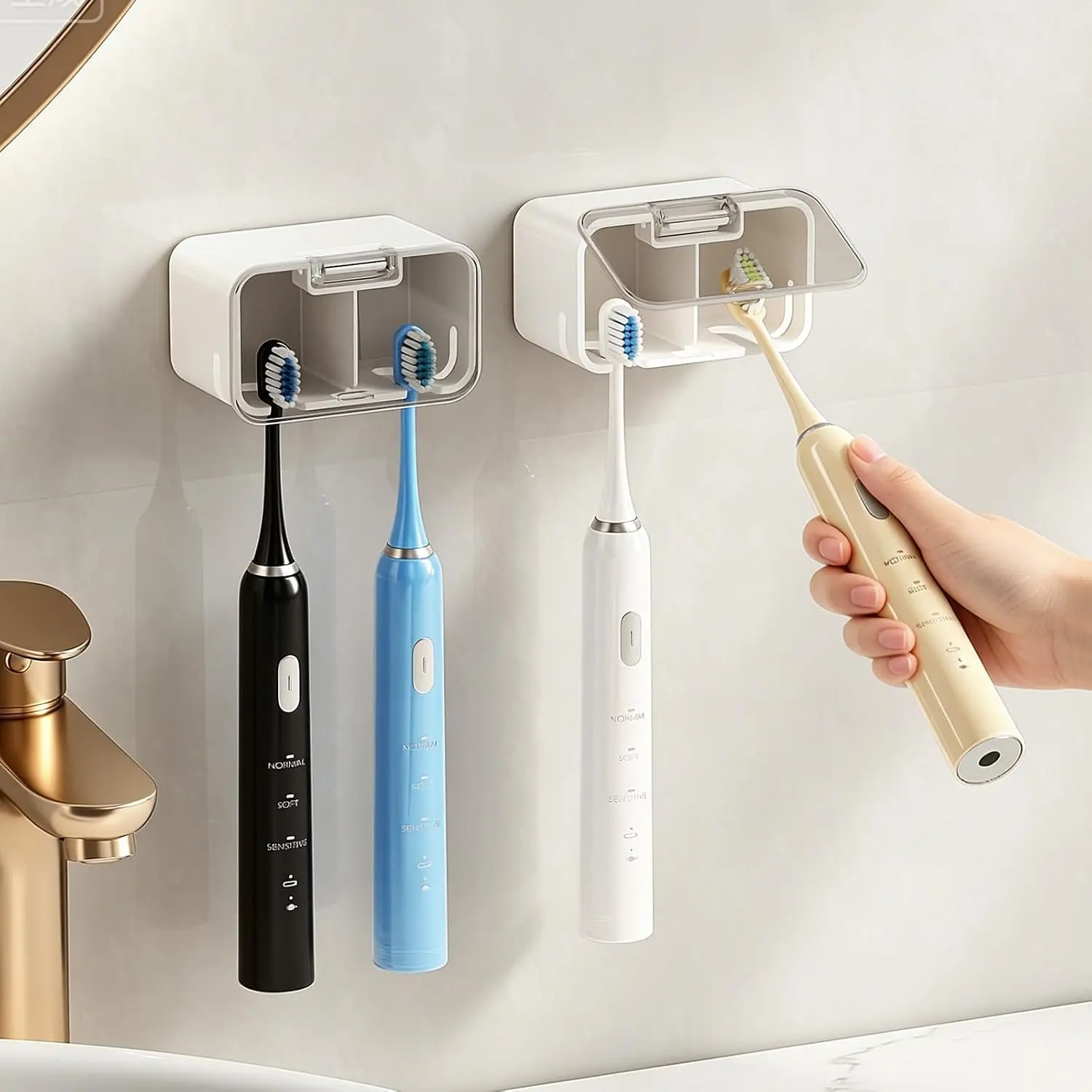 Holders for Bathrooms【2 Slot  Compartment Design】 2 count  Holder Wall Mounted for Shower,  Dispenser Storage Organizer with Cover for Family