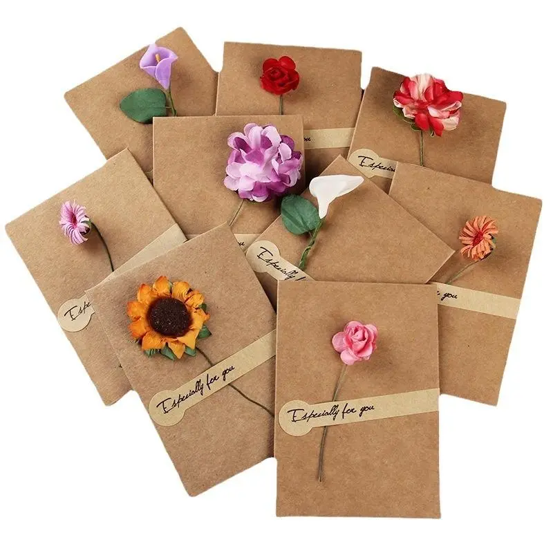 9 Piece Vintage Handmade Blank Note Cards Set, Retro Kraft Paper Holiday Greeting Cards Assortment for Mother's Day, Valentine's, Thanksgiving, Christmas, Weddings
