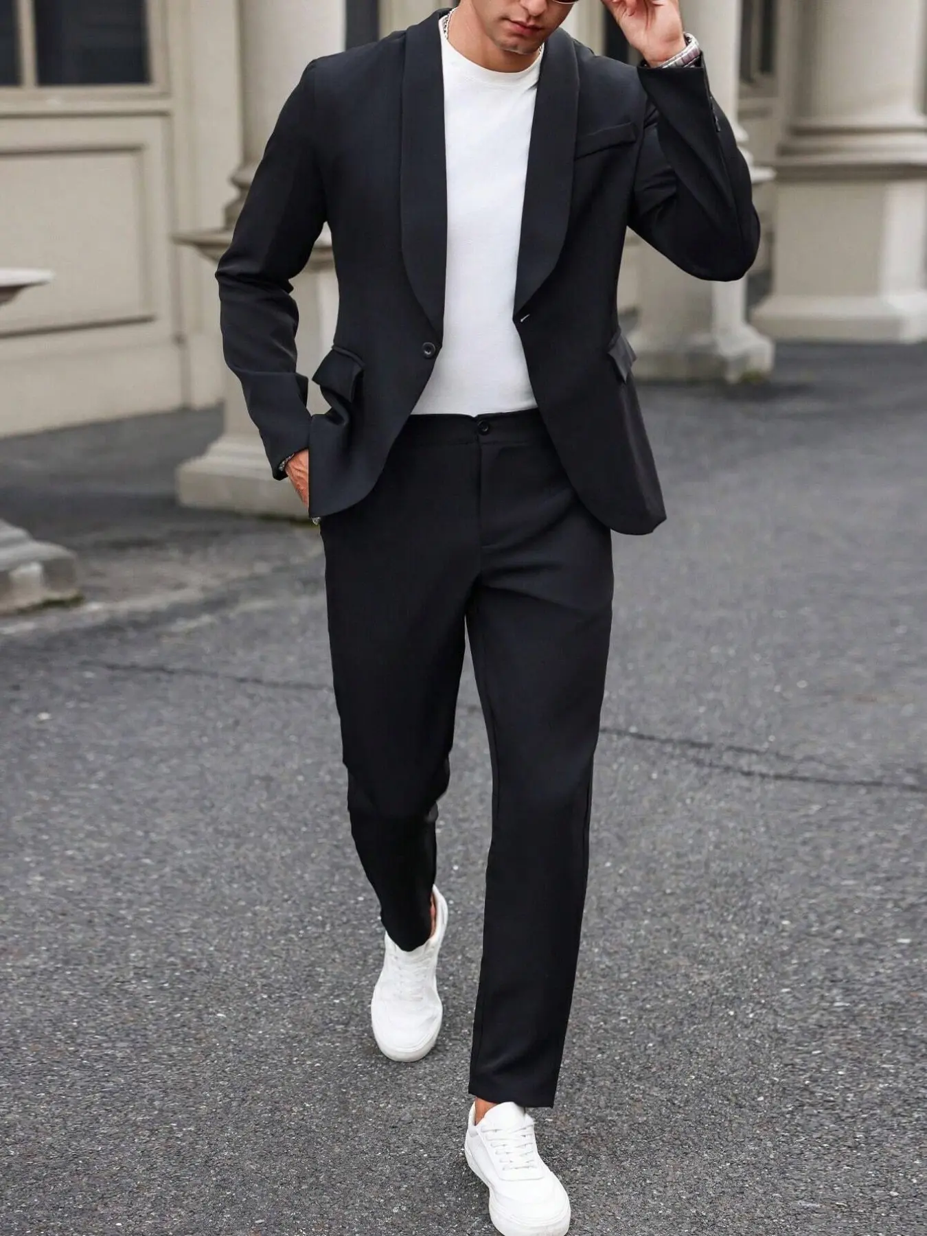 Men's Two-Piece Casual Suit Set, Notched Lapel Single Button Blazer with Nine-Inch Pants, Lightweight Business Wedding Party Suit