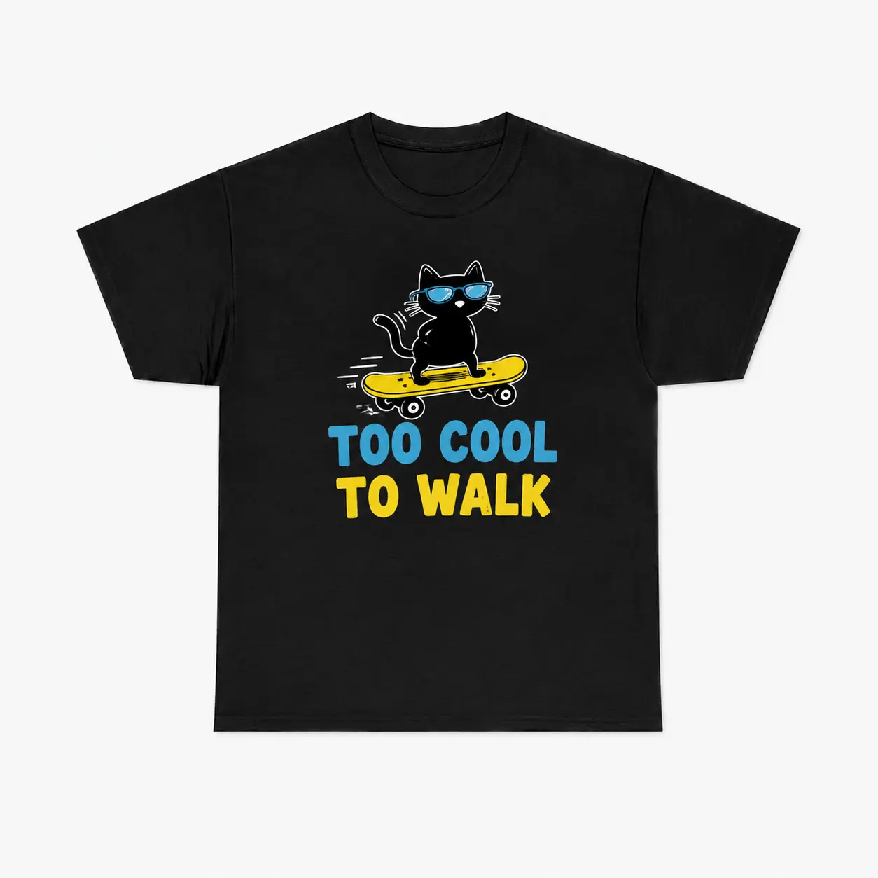 Too Cool to Walk T-Shirt, Funny Skateboarding Cat Graphic Tee, Cool Cat Skater Shirt for Cat Lovers, Casual Streetwear Gift