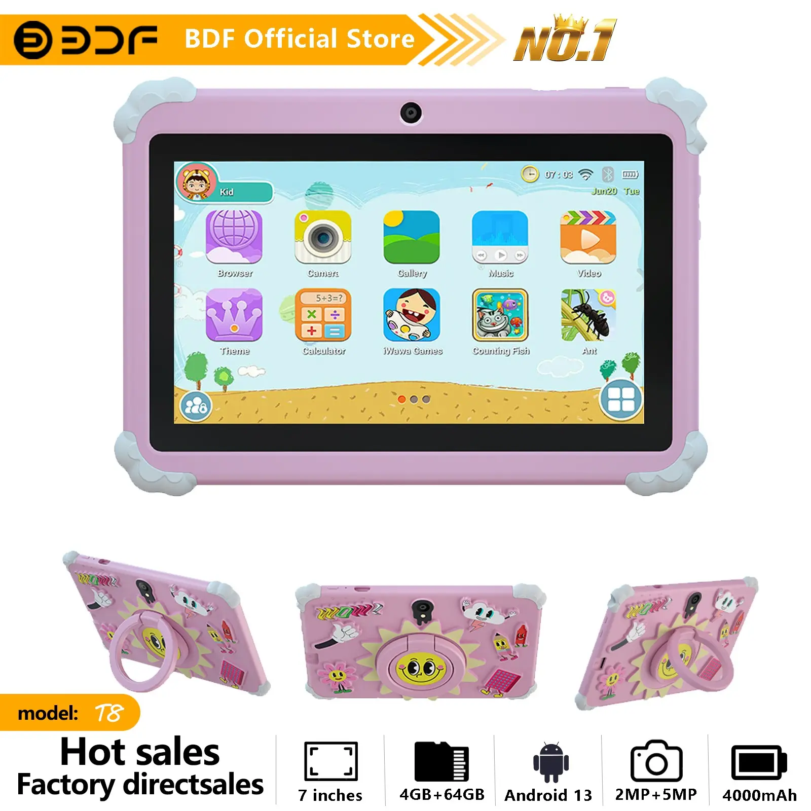 Educational Tablet, 7-Inch Android 13, 4GB RAM 64GB Storage, Quad-Core Processor, 1280x800 HD Screen, 4000mah Battery, Wi-Fi Gaming, Android Tablet Computer, Android Electronic Tablet, Wifi Tablet