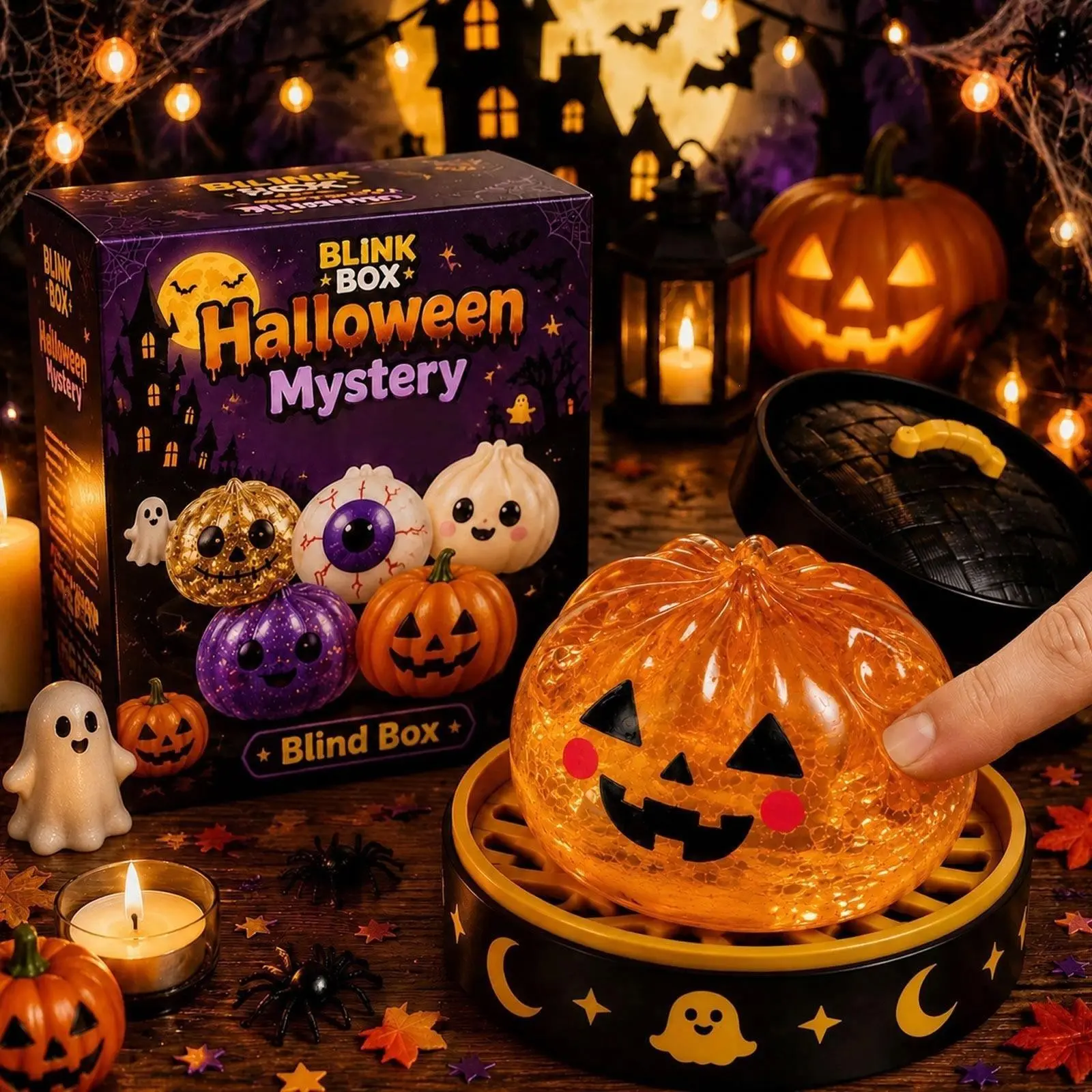 Halloween Theme Glitter Crystal Baozi Stress Relief Toy, Funny Ghost Head Eye Slow Rebound, Kids Party Prank Desk Decor Gift