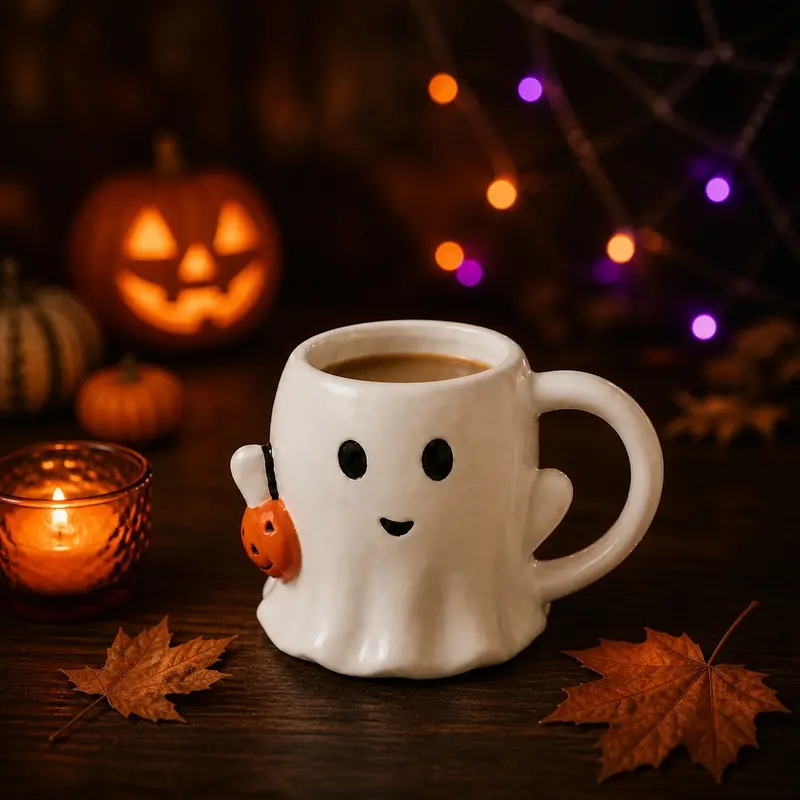 Halloween Ceramic 3D Cute Pumpkin Ghost Mug, Retro Love Couple Cup, Large Capacity Festival Drinkware, Adult Kids Gift