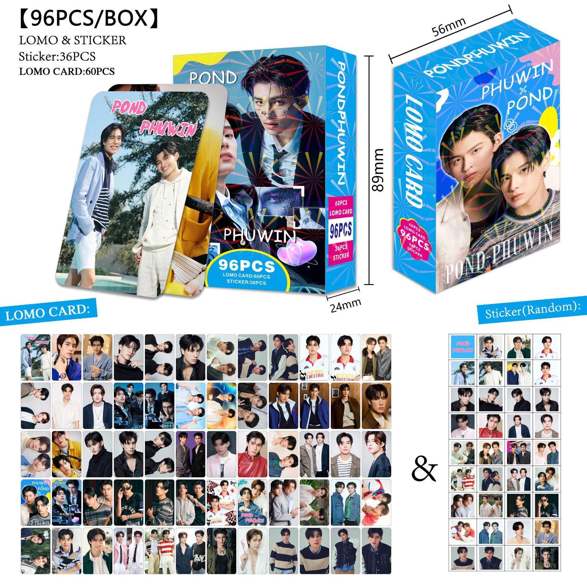 96 Pcs/Set Thailand Star PondPhuwin Laser Lomo Card Pond&Phuwin Characters  Photocard With Stickers Fans Collection cosplay gift