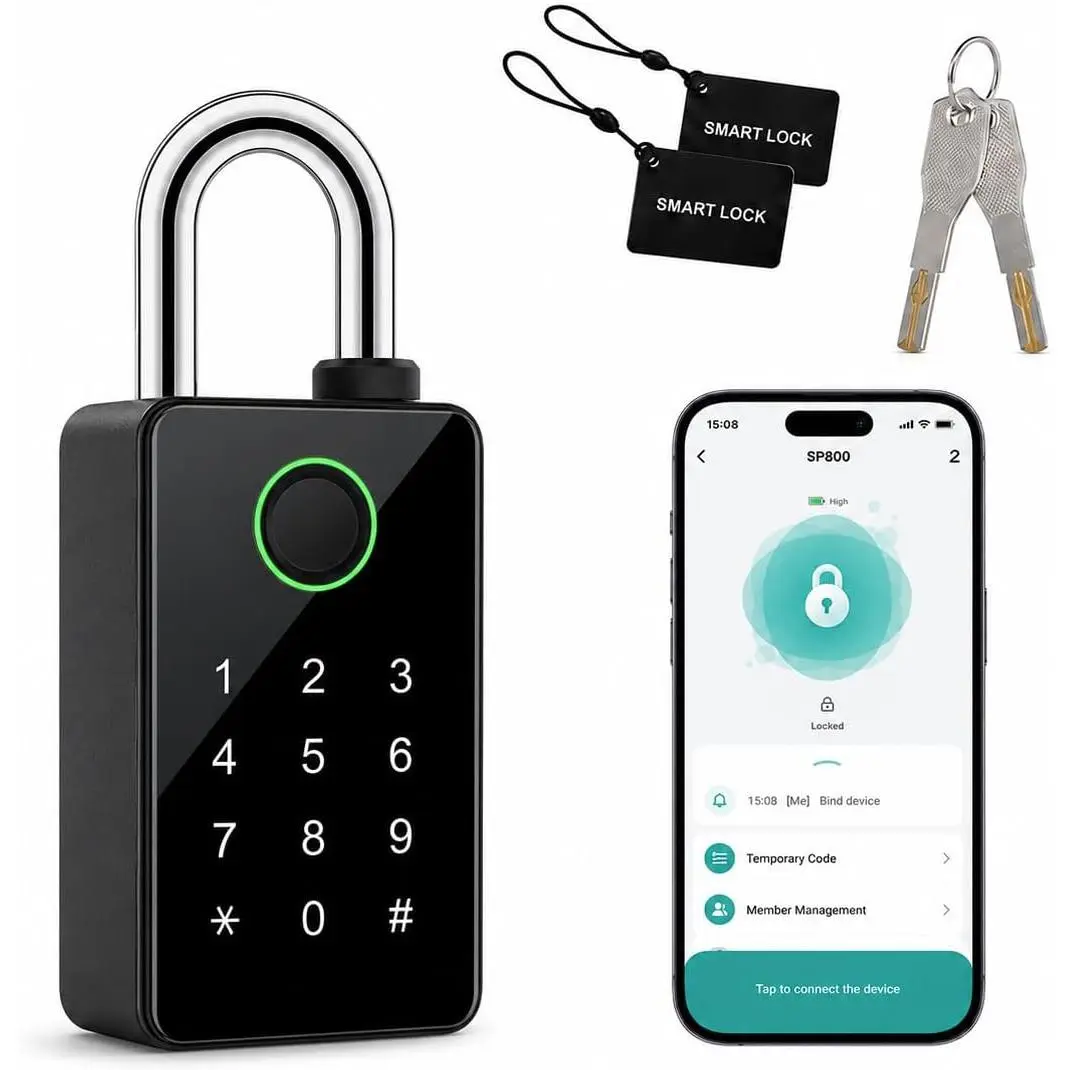 Heavy Duty Fingerprint Padlock with Key Backup,  Outdoor  Combination Gate Lock with IC Card, 5 Ways Unlock  Padlock, Thick Lock Beam(10mm)