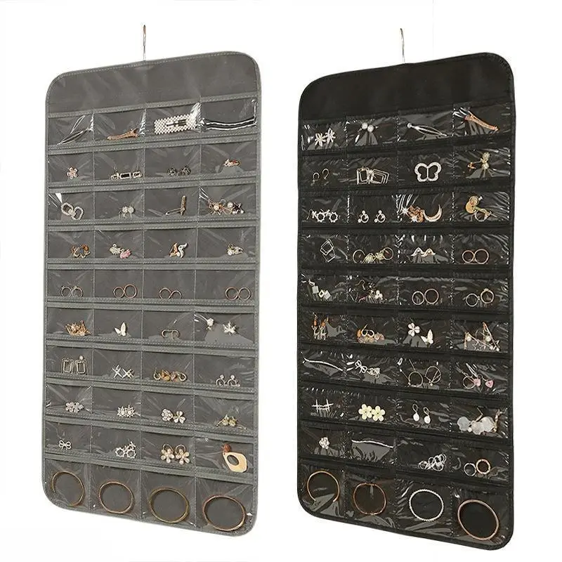 Double-Sided 80-Pocket Hanging Jewelry Organizer – Multi-Compartment Storage for Earrings and Accessories (Dust-Proof)