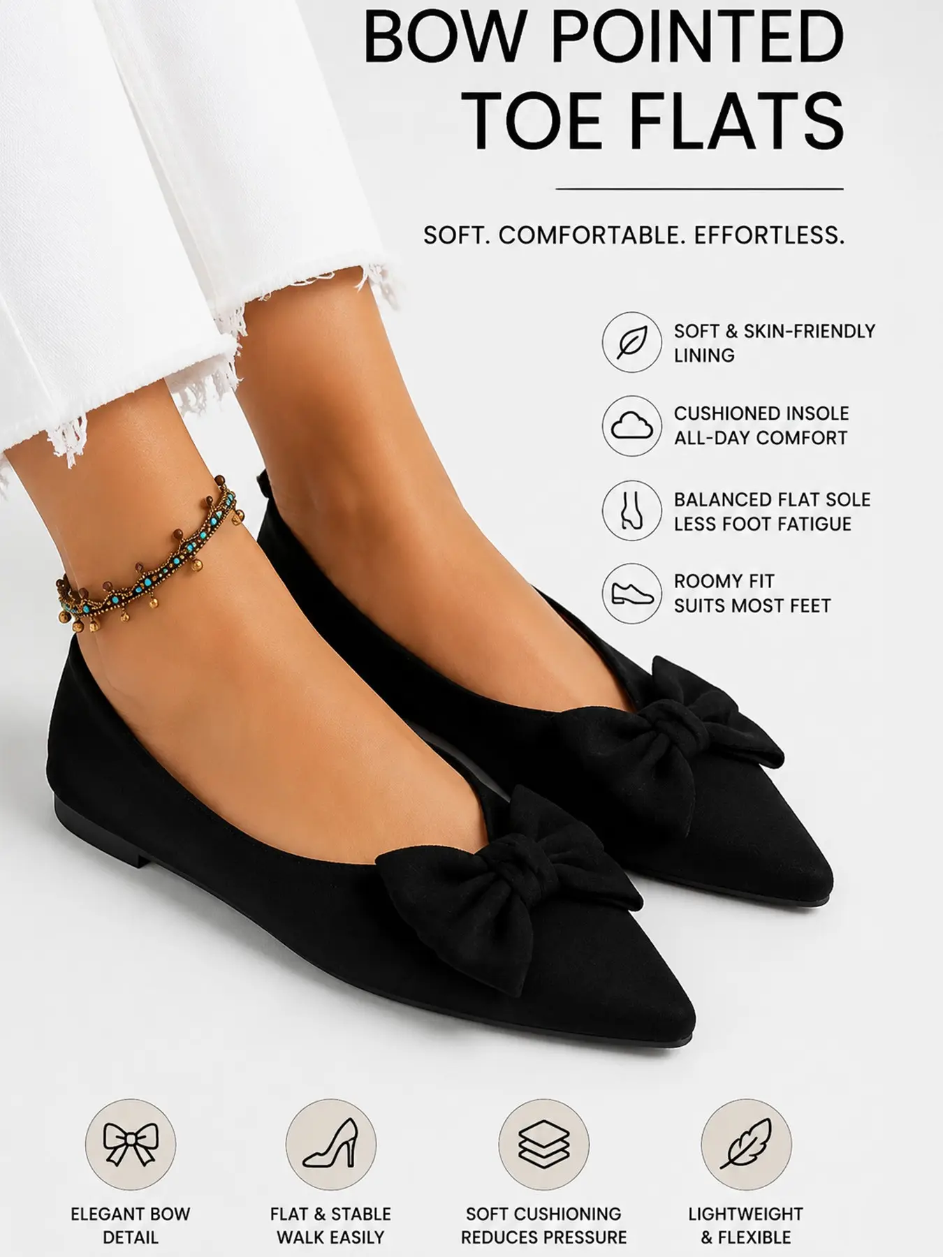 Women's Fashion Solid Color Dance Shoes, Ballet Flats, Ballerina Flats, Ribbon Knot Flats, Bow Casual Comfort Pointed Toe Flat Shoes, Lightweight Breathable, All Seasons, Casual Trendy Flat