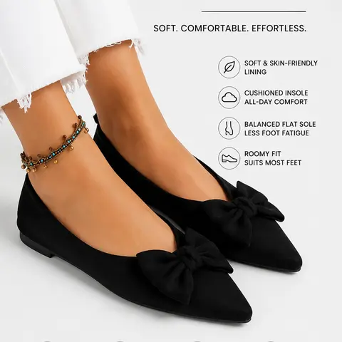 Women's Fashion Solid Color Dance Shoes, Ballet Flats, Ribbon Knot Flats, Bow Casual Comfort Pointed Toe Flat Shoes, Lightweight Breathable, All Seasons, Casual Trendy Flat, Lightweight Plain Flats