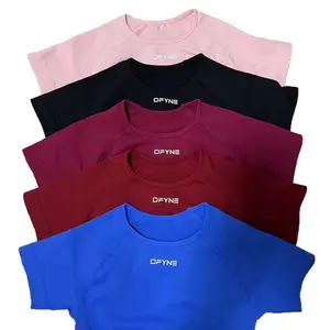 DFYNE Seamless Raglan Short Sleeve Tee| Slim Fit Crewneck Workout Top, High Elastic Athletic Running Crop T-Shirt