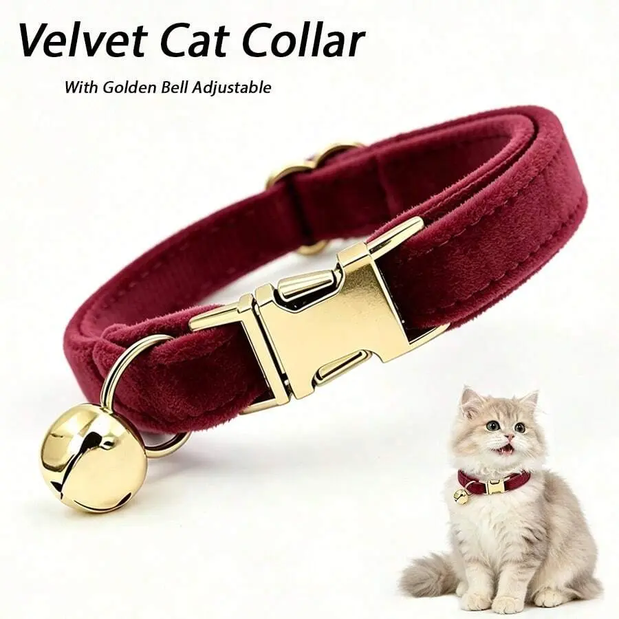 1pc Velvet Cat Collar With Bell, Metal Quick Release Buckle, Adjustable, Skin-Friendly Soft Wear-Resistant No Choke, Suitable For Kittens And Adult Cats Daily Walks All Seasons, Thanksgiving Halloween Mother's Day Cat Decoration Gift