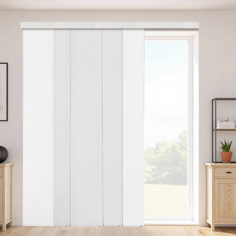VEVOR Panel Track Blinds, Extendable Track from 45.8 in to 86 in W, Trimmable Panel Curtains Up to 96 in H, Adjustable Vertical Panel Blinds for Sliding Doors, Patio Doors, Room Divider, Window, White