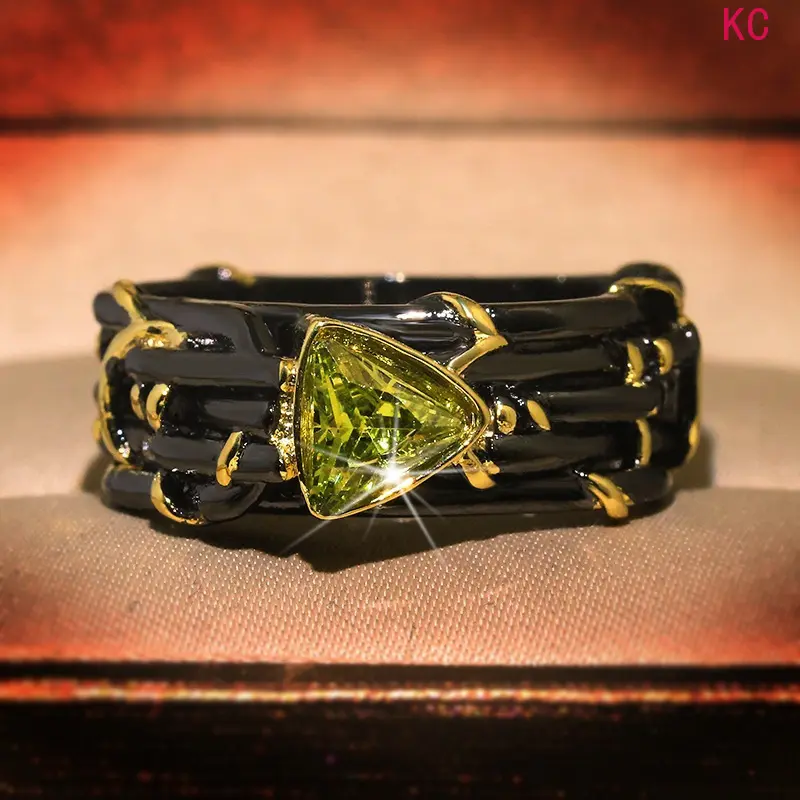 Two-Tone Ring Inlaid With Topaz, Stylish Unique Finger Jewelry For European American Daily Matching