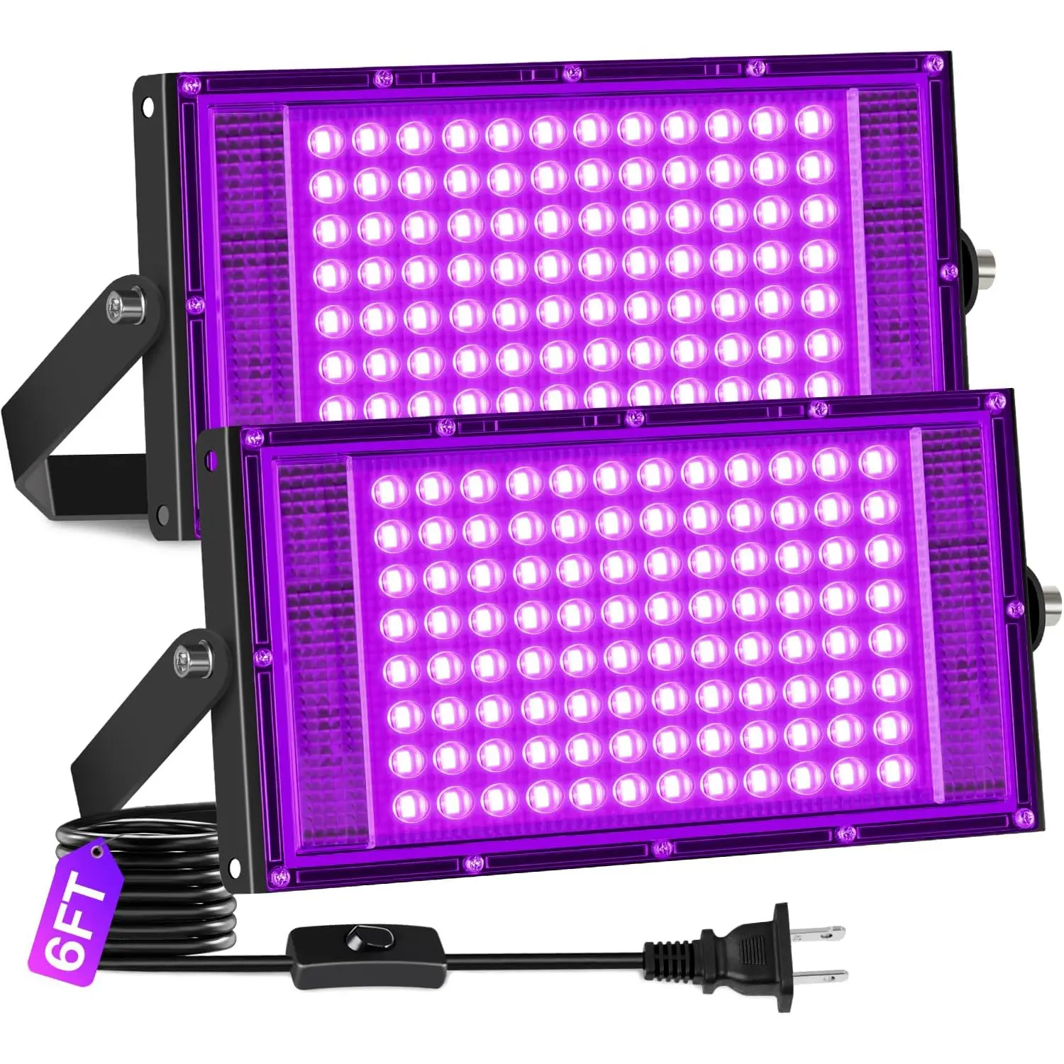 2 Pack 100W Black Light IP66, Powerful Blacklight for Halloween Glow Party Blacklight Flood Light with Plug+Switch, for Outdoor Glow in the Dark Party Body Paint Fluorescent Poster Classroom Stage