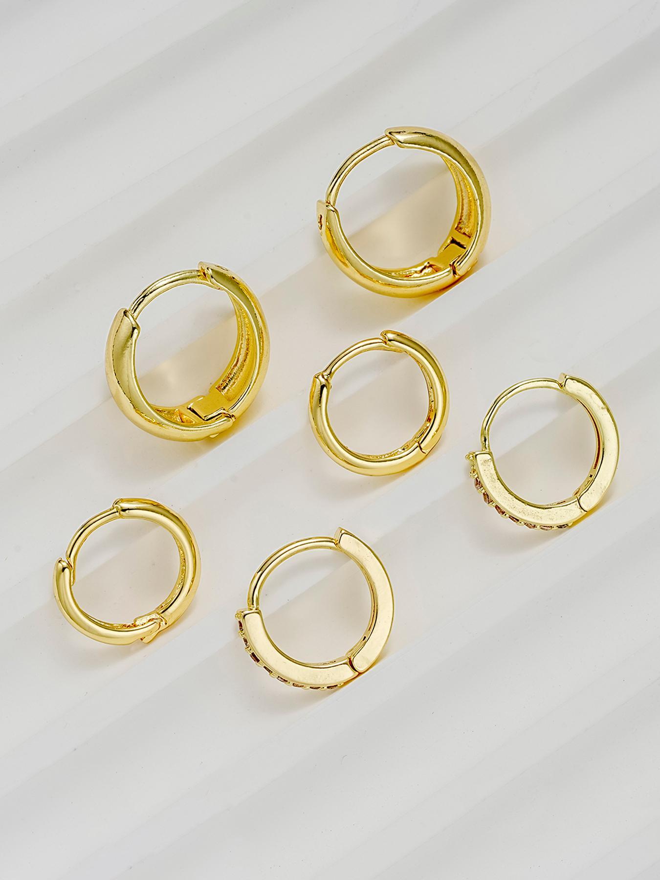 Women's Elegant Rhinestone Decorated Hoop Earrings, 3 Pairs Summer 2024 Trendy Geometric Design Hoop Earrings, Chic Gorgeous Jewelry As Gift for Girlfriend, Accessories for Women