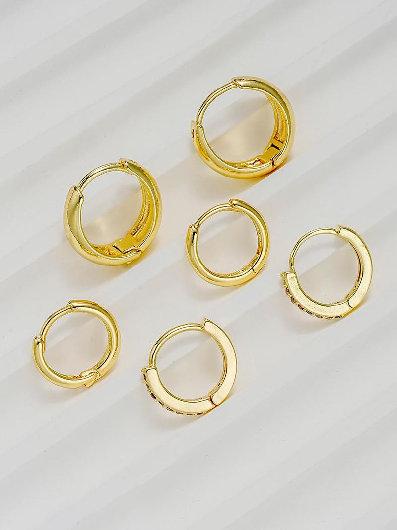 Women's Elegant Rhinestone Decorated Hoop Earrings, 3 Pairs Summer 2024 Trendy Geometric Design Hoop Earrings, Chic Gorgeous Jewelry As Gift for Girlfriend, Accessories for Women