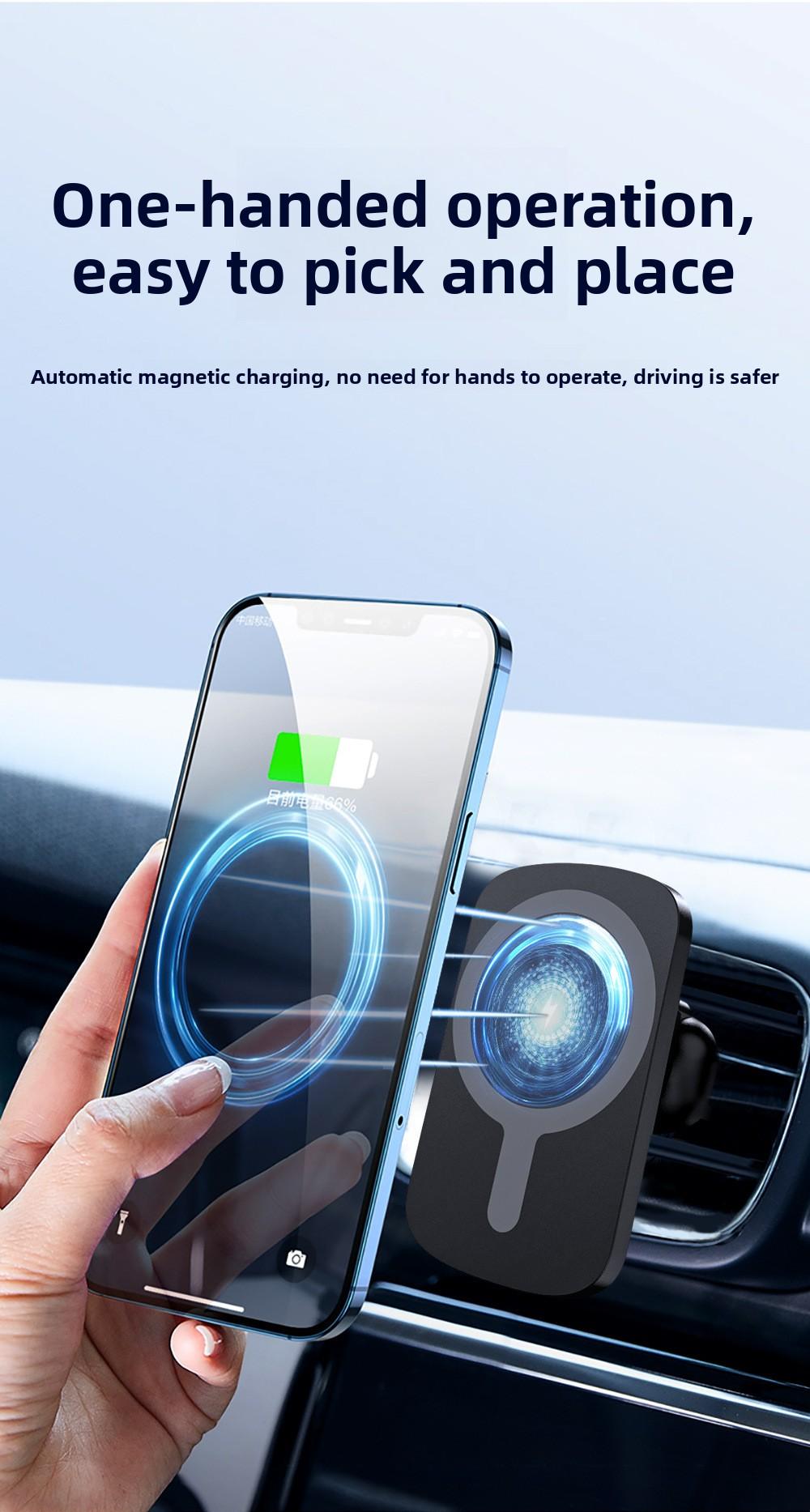 Car-mounted magnetic wireless charging stand 15W MagSafe fast charging compatible with Apple 12-15 magnetic wireless charger