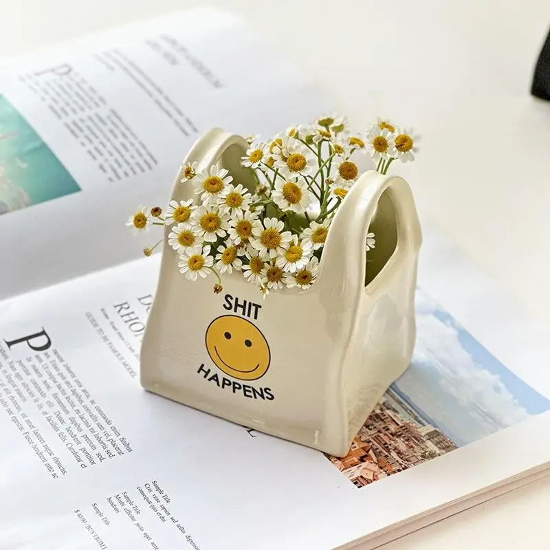 Aesthetic Ceramic Desktop Storage Box in Handbag Shape, Mini Organizer for Pens, Beauty Tools and Small Items, Office and Makeup Storage Solution, Cute Desk Accessories, Office Girly Desk Accessories