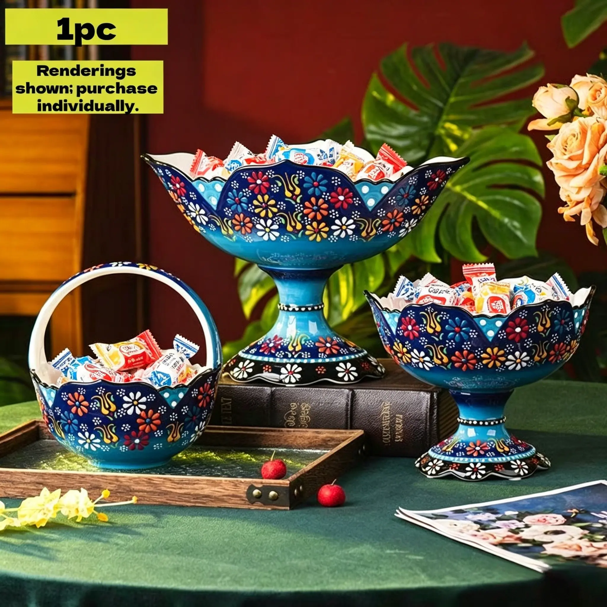Blue Flower Pattern Eid Tray, Ramadan Dish Decor, Food Storage Container for Biscuits, Candies, Pastries, Sweet Treats, Eid Party