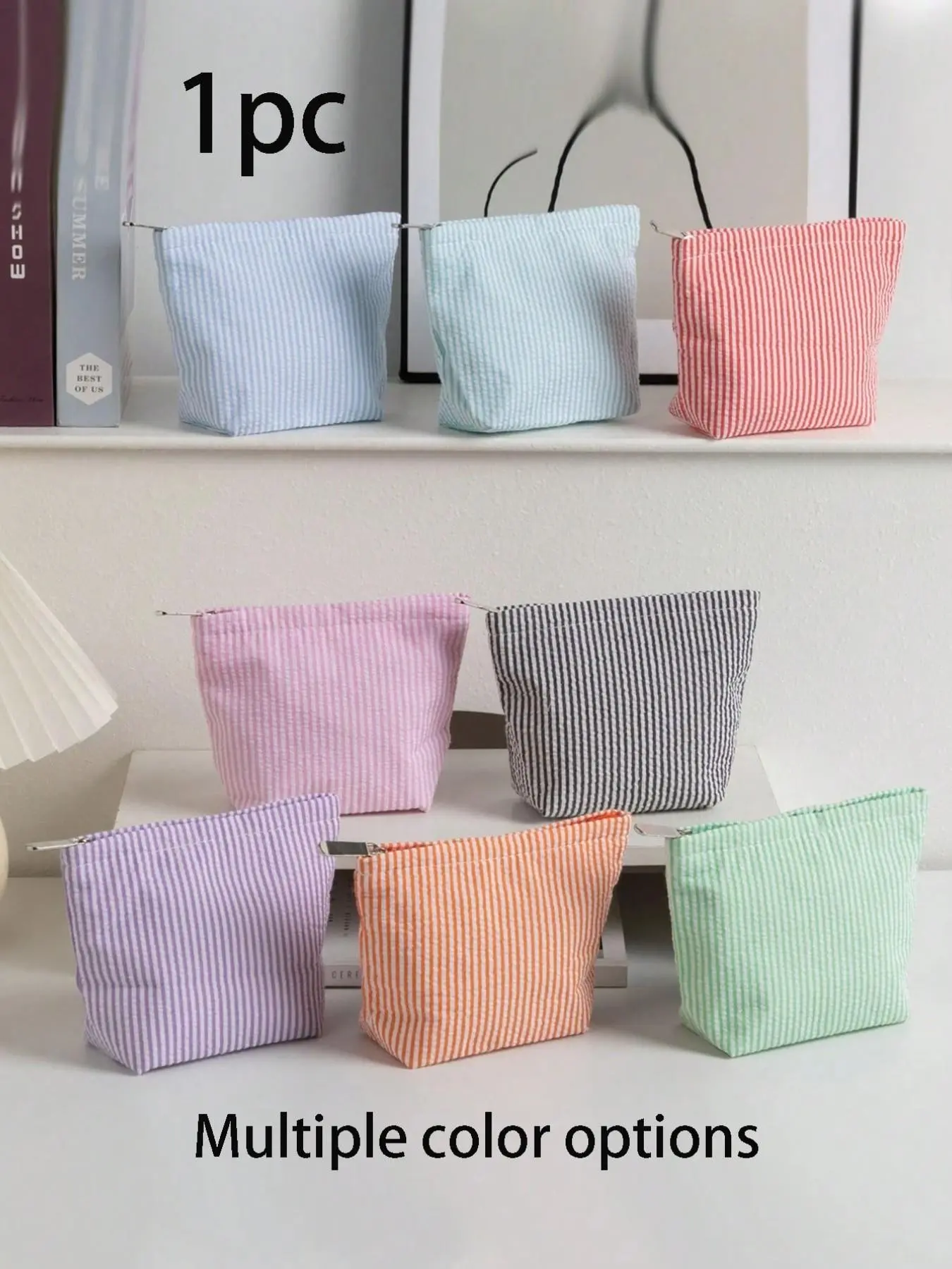 Macaron Color Striped Makeup Bag, Small Cosmetic Organizer, Handheld Travel Makeup Case, Large Capacity Coin Purse, Cute Lipstick Holder, Multi-Functional Storage Bag