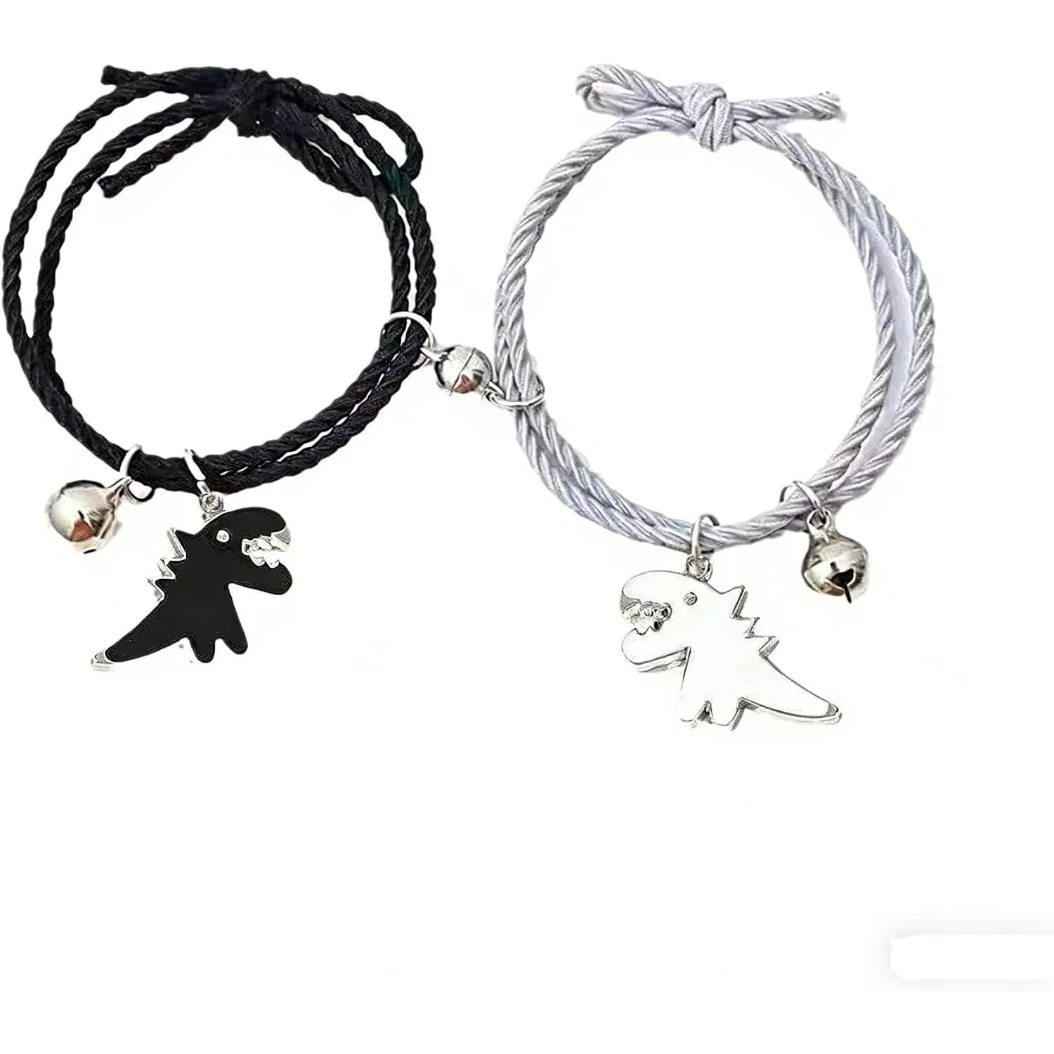 2PS Dinosaur Couple Attraction Love Heart Matching Bracelets Set Stretch Braided Rope for Couple Lover Friendship Relationship
