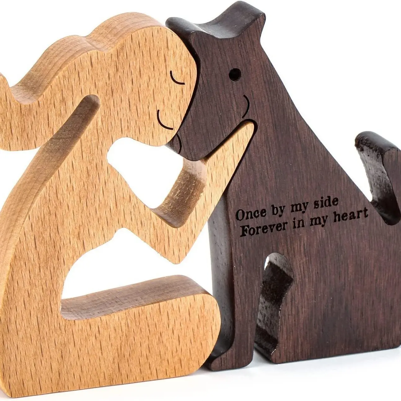 Dog Memorial Gift, Wooden Girl and Dog Statue, Personalized Custom Carving, Sympathy Gift for Lost Pet Puppy, Forever in My Heart, Paws