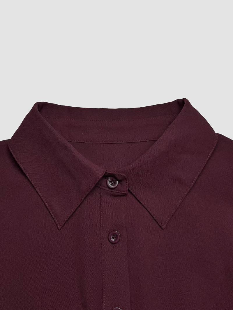 Valentine's Day Women's Fashion Solid Color Pleated Waist Long Sleeve Dress, Elegant Casual Style, Perfect for Spring & Fall Seasons