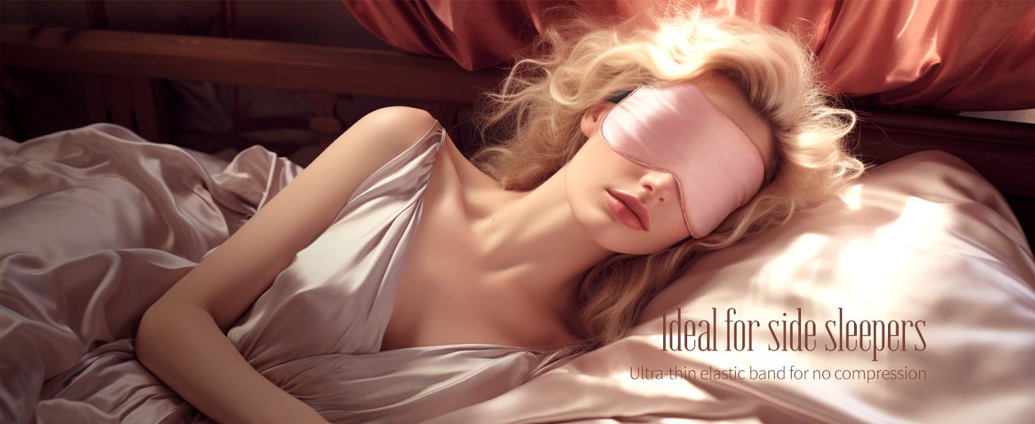 BY-A105 Luxury 100% Mulberry Silk Sleep Mask for Women | Adjustable Blackout Eye Mask with No Pressure Design | Soft Breathable Organic Silk Fabric | Perfect Travel Essentials & Gift (Pink)